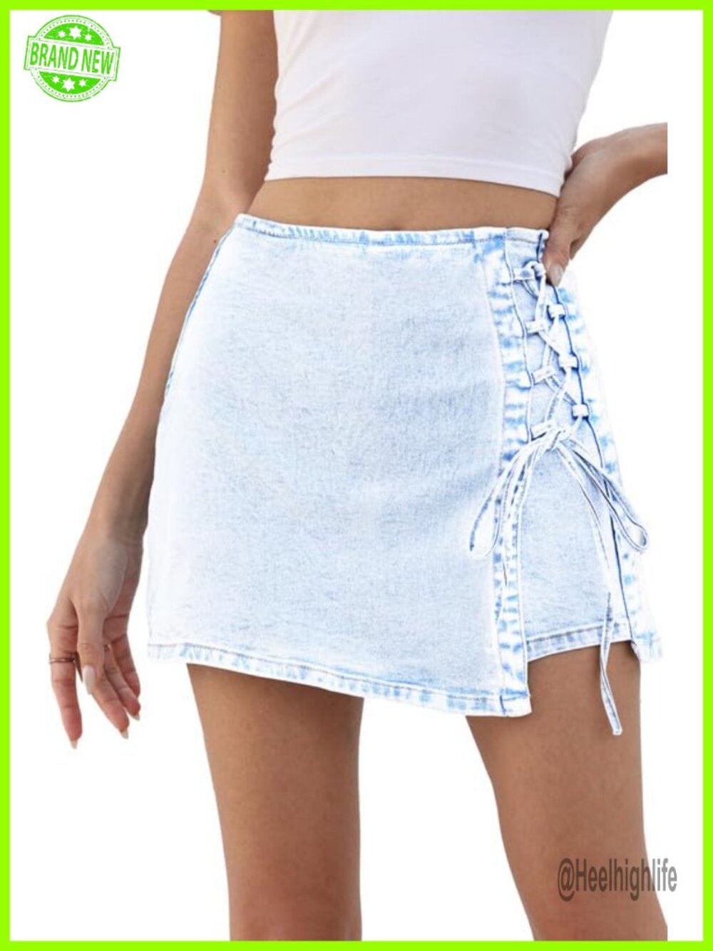 Stretch Denim Lace Up Mini Skort High Waisted Y2K A-Line Summer